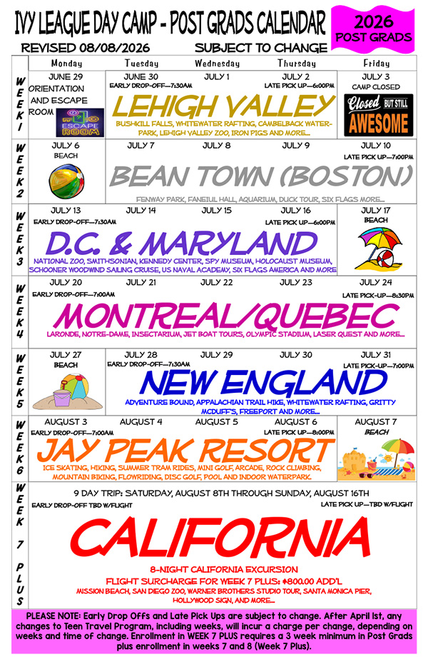 Post Grads Calendar 2026